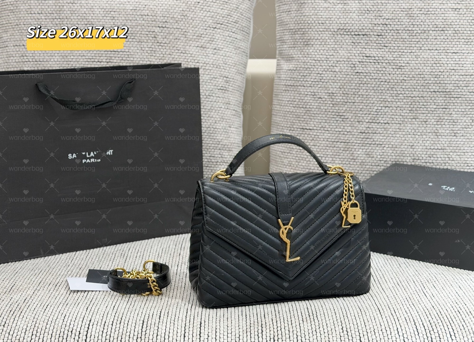 Luxury Womens handbag Designer bag College Monograms Satchel Shoulder Bag medium leather top handle flap Crossbody black calfshin tote Vintage Chain