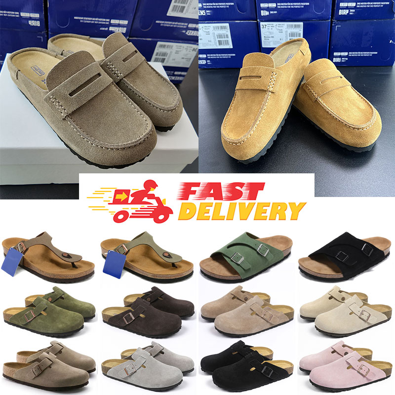 Designer birkentsock Naples Slippers Wrapped Clogs loafers Sandals Clog Cork Flat Fashion Winter Summer Shoes Leather Slide Beach Women Men size 36-