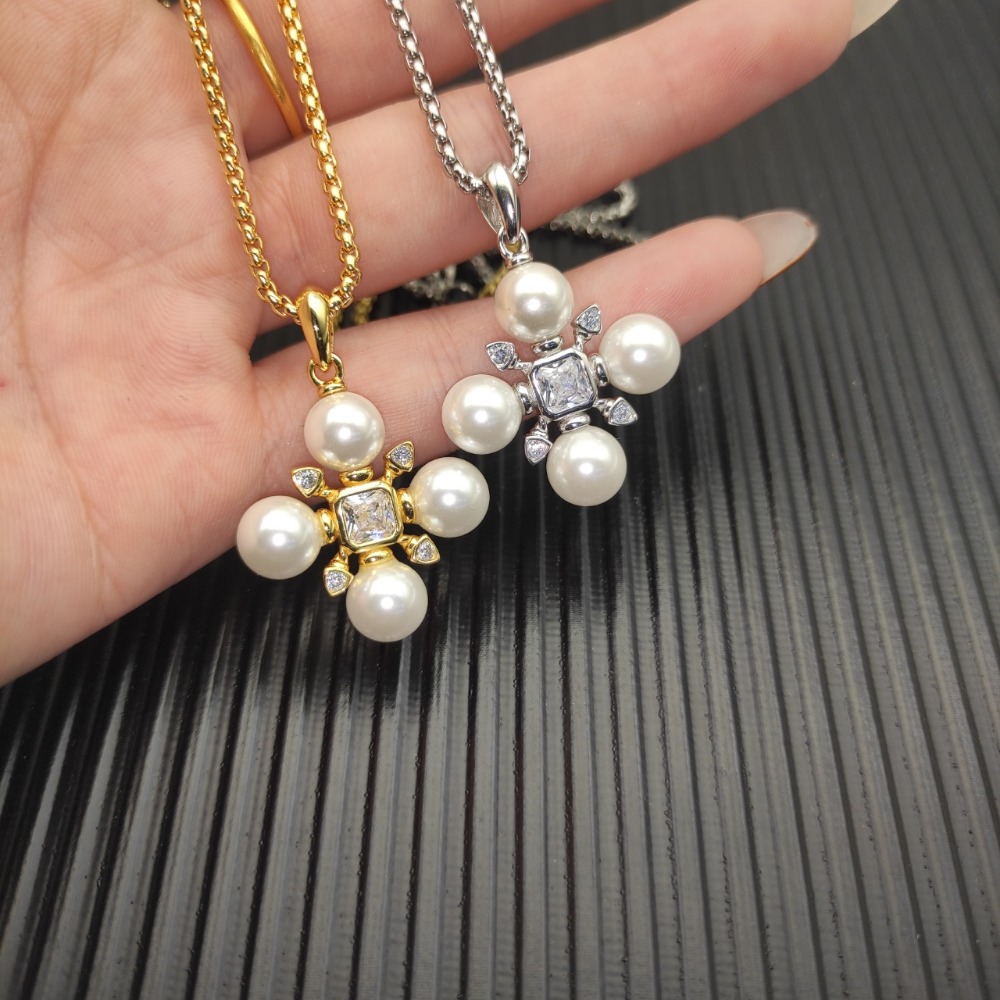 Collier avec pendentif en perles de croix de créateur, chaîne plaquée or 18 carats de luxe, collier en croix en Zircon, Vintage minimaliste, bijo