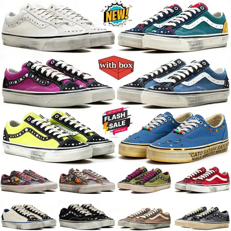 with Box Canvas shoes old skools 36 pearlized pearl knu skools Designer Casual shoes Black White Platform Men women Espadrilles Athletic Flat traine