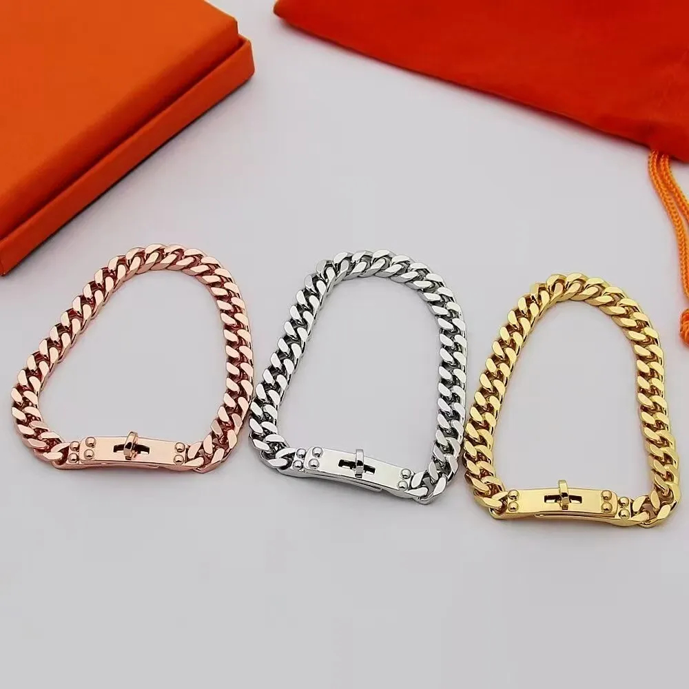 Bracelet de luxe en chaîne gourmette pour hommes et femmes, fermoir à bascule réglable, lien cubain, or, argent, plaqué or rose, en acier inoxyda