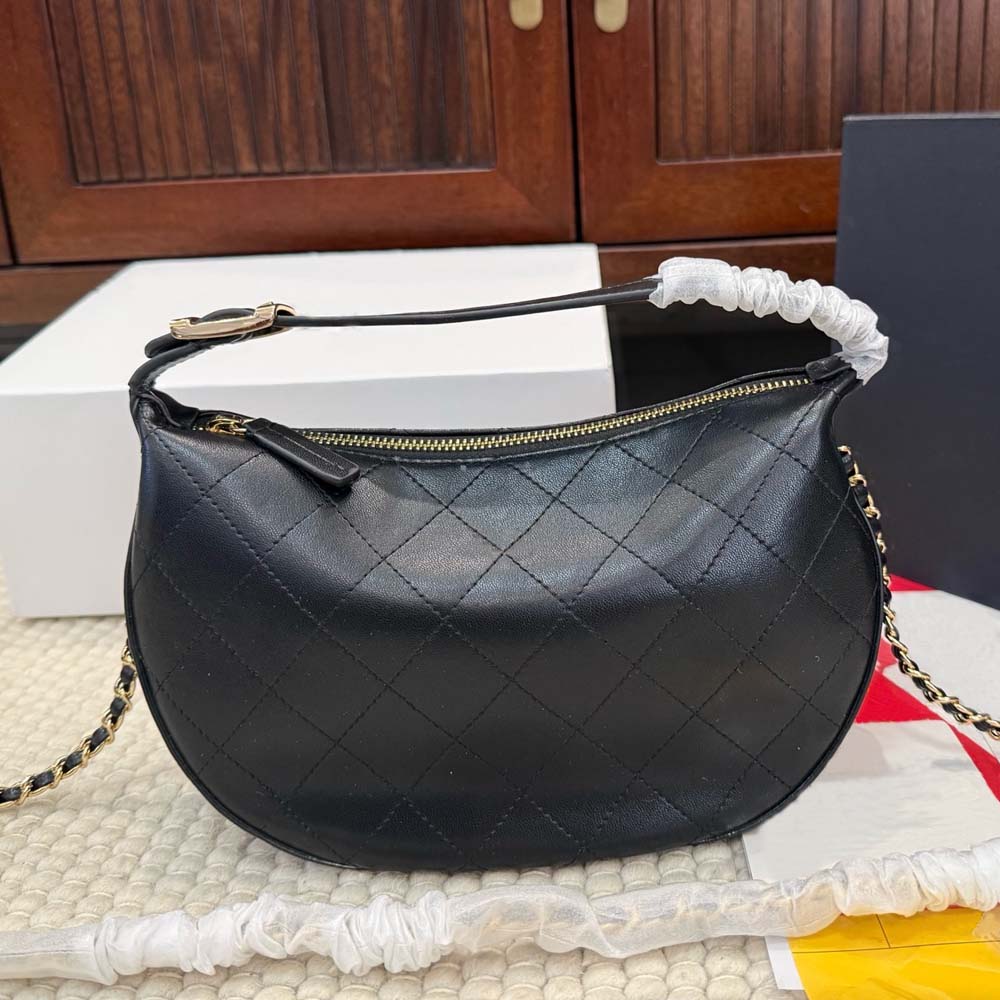Designer Bag High Quality Luxury Shoulder Bag Moon bag Classic Black Calf Leather And Diamond Patterned Armpit Bag Handbag Designer Golden Buckle Hi