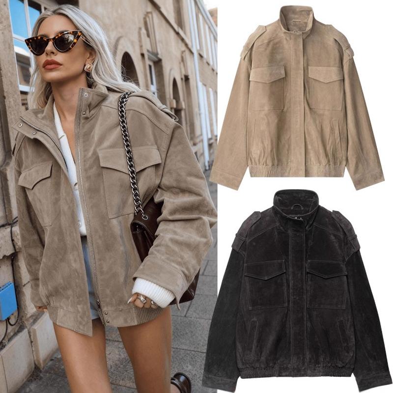 Veste ample décontractée à fermeture éclair pour femme, couleur unie, manches longues, Streetwear, vêtements d'extérieur d'automne, noir kaki, XS