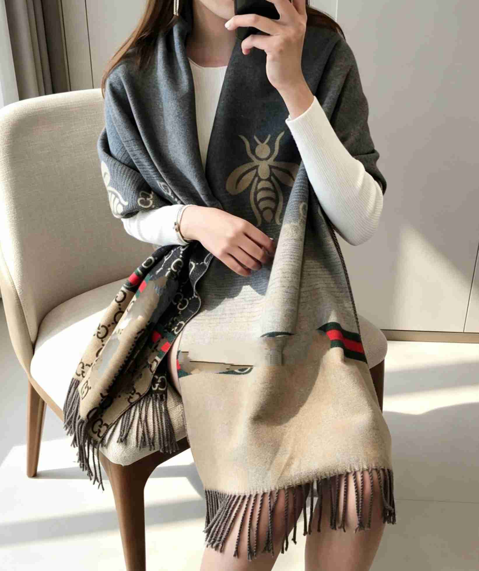 Scarves Better quality Luxury designer scarf for Women men Soft Cashmere Feel Blend cc Scarf Wrap Reversible Jacquard Tassel Shawl Warm Winter Fashi