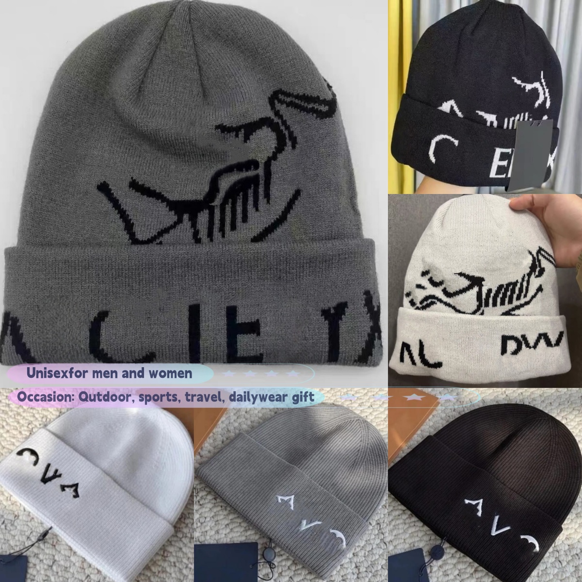 2026 Designer Embroidery Knit Beanie Hat For Women Men, Soft Elastic Warm Winter Skull Cap, Unisex Fashion Cuffed Beanie, Casual Outdoor Cold Weathe