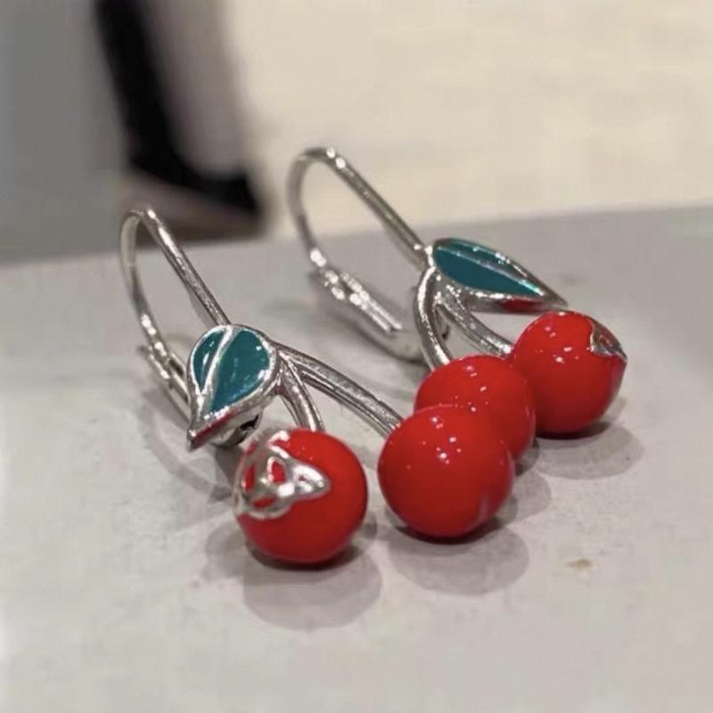 Boucles d'oreilles de luxe Saturn rouge cerise pour femmes, douces, mignonnes, simples, à la mode, argent, or, bijoux, nouvel été