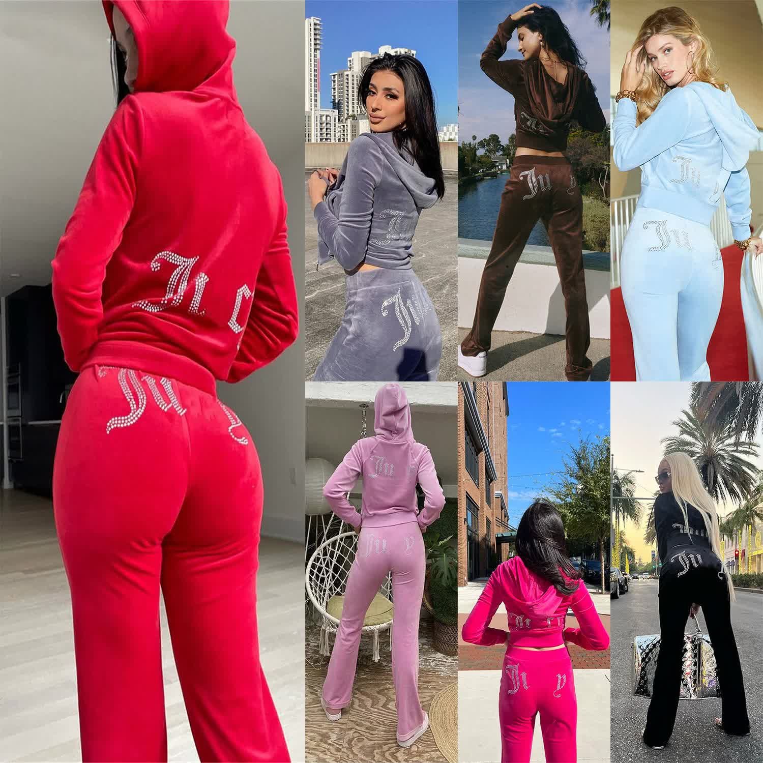 Designer Juicyes Clothes Tracksuit Sporting Red Suits Slim Casual Velvet Women Set Track Suit Couture Sweatsuits