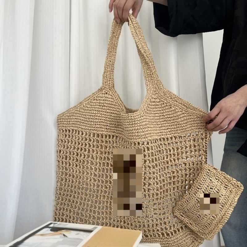 Retro Hollow Knit Straw Bag for Ladies, Oversized Summer Beach Tote, Lightweight Daily Shopping Shoulder Purse with Logo 824