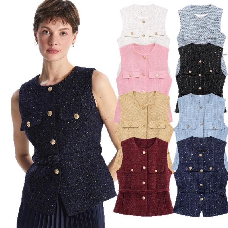 Débardeur à col rond pour femmes, avec ceinture à boucle en métal, Texture Punk, décontracté, Streetwear, gilet à la mode, printemps
