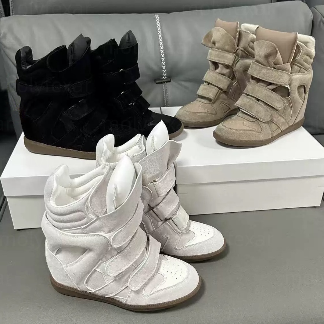 Deisgner Brand Hot Sale-Black Genuine Leather winter boots Leather-Trimmed Suede Wedge Sneakers Fashion Show New Shoes