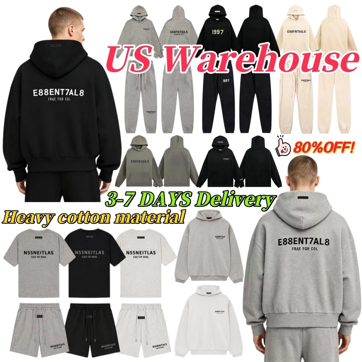Essential Hoodies For Mens Tracksuit Set Shirts Shorts Letter Graphic Print Oversized Long Sleeve Hooded Pullover Sweatpants Hip Hop Streetwear Warm