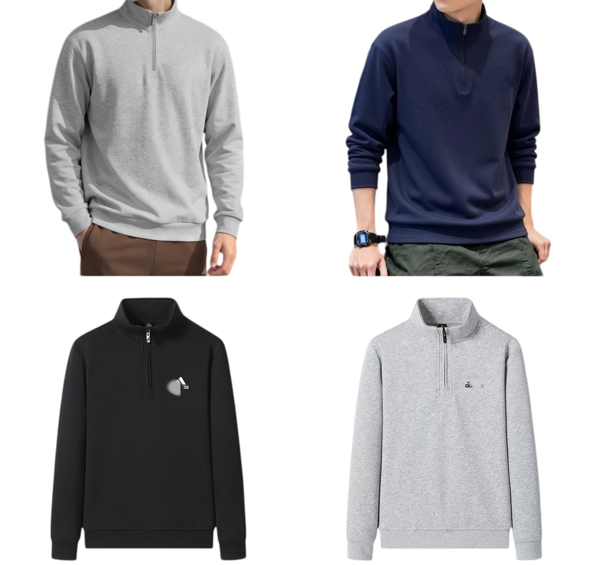 AD Brand Sports Designer Embroidery Logo Men's Adult Man 1/4 Quarter Zipper Sweatshirt Half Zip Half Hoodie Boys Cotton Pullovers Jersey Tops A