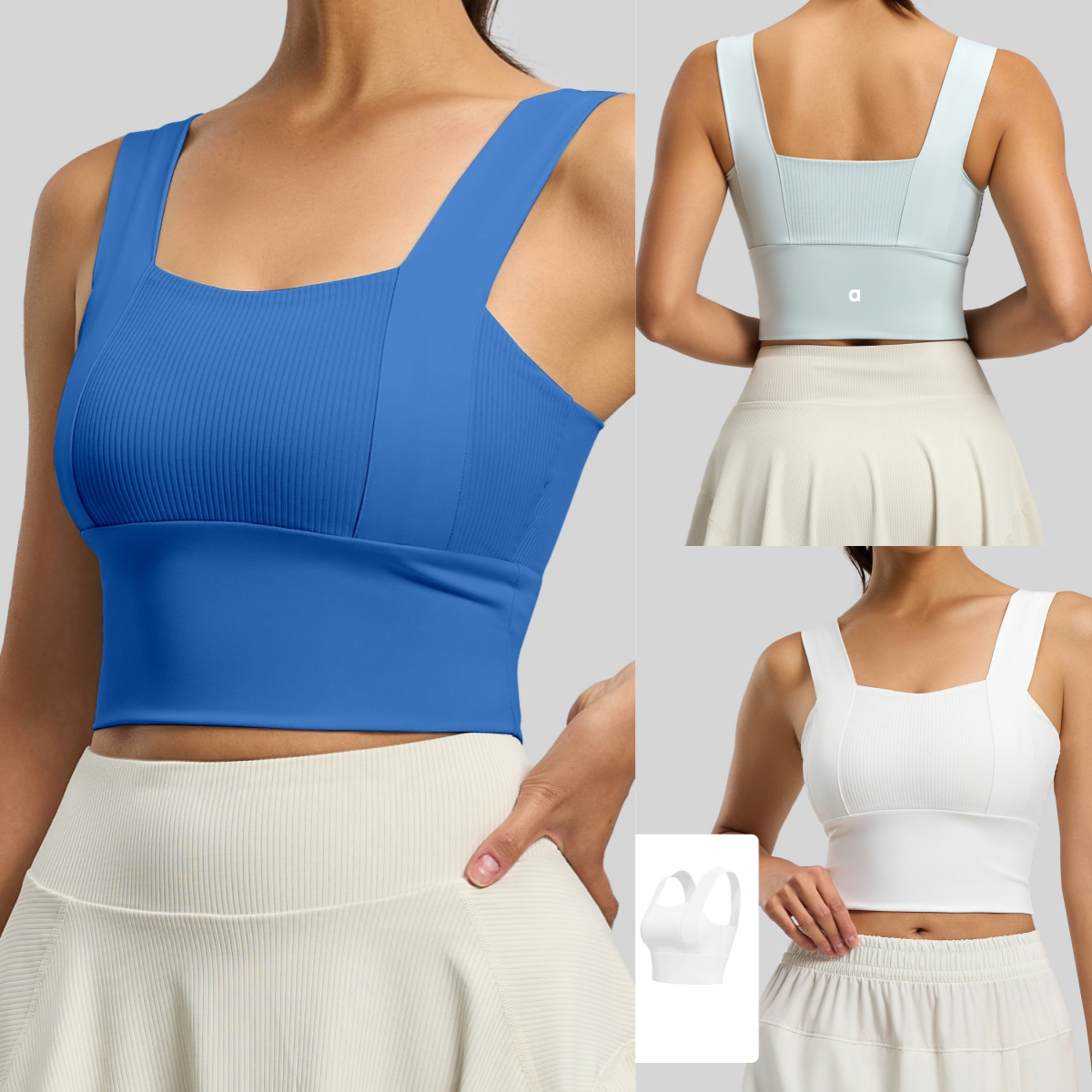 Soutien-gorge de sport à col carré pour femmes, avec bonnets fixes, absorbe les chocs, Push-Up, haute élasticité, débardeur de Yoga et de Fitness