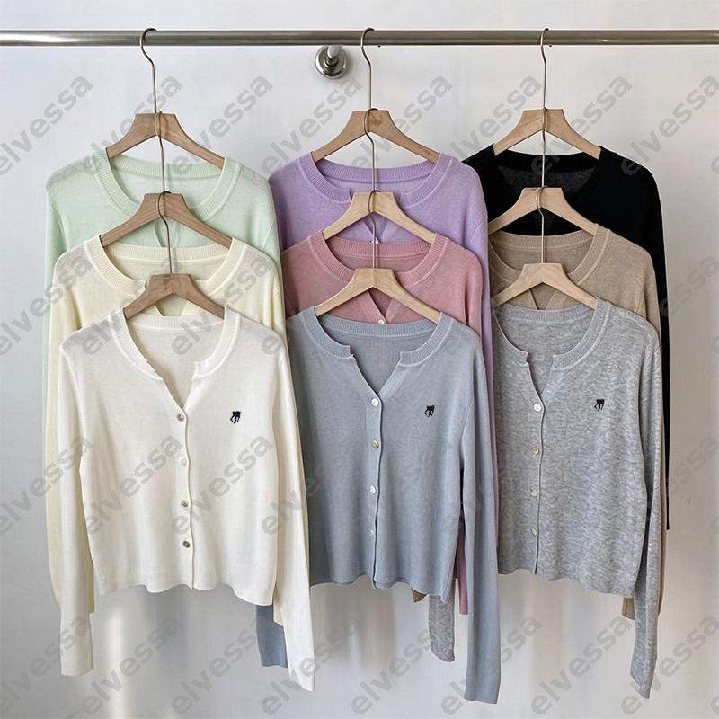 Womens Knit Cardigan Lightweight Long Sleeve Sweater Button Down Cardigans Small Embroidery Sweaters Casual Cropped Outerwear Spring Autumn Tops