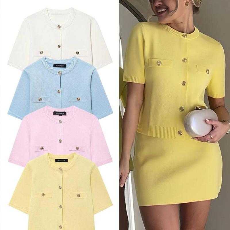 Cardigan tricoté à col rond pour femmes, couleur unie, manches trois quarts, simple boutonnage, décontracté, Streetwear, haut printemps automne