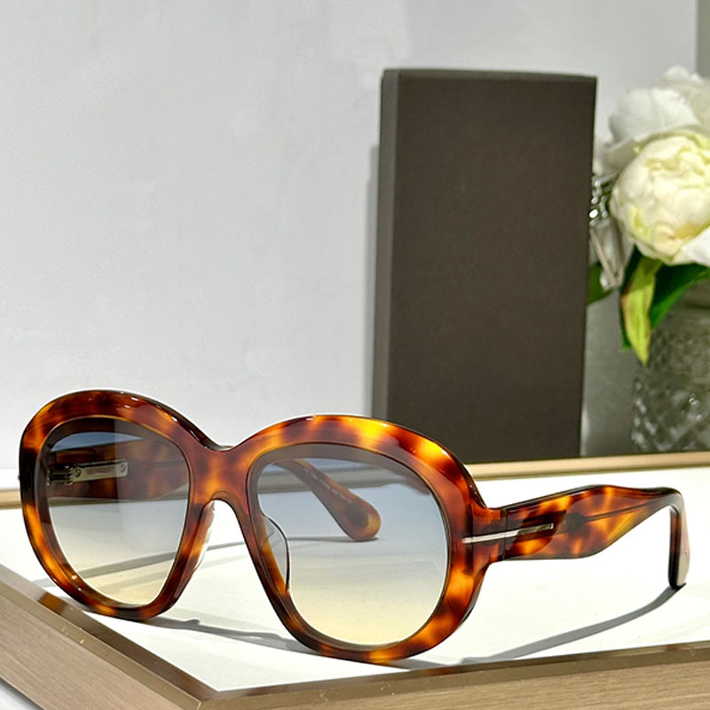 Autumn Fashion Paris Brand Designer Sunglasses FT1193 Womens Extra Large Frame Acetate Tortoise Oval Sunglasses Blue Gradient Lens Fashion Travel Sh