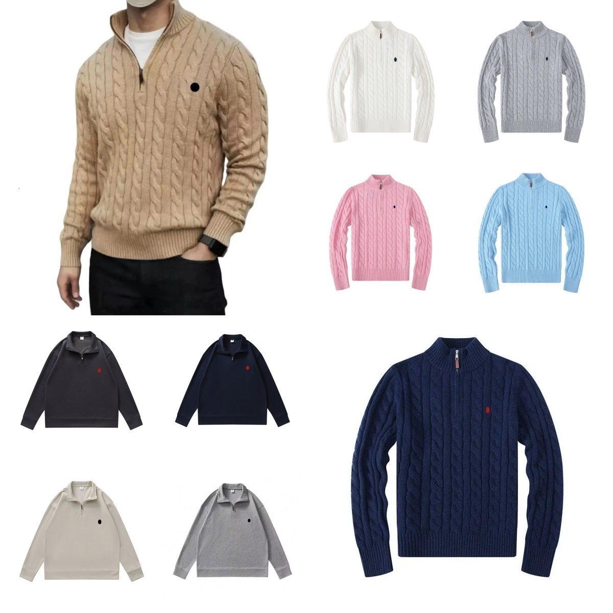 Designer Mens Quarter Zip Sweaters Knit Polo Sweatshirts Hoodies Cardigan Men Designer Knit Sweater Polo Quarter Zip Pull Homme Mens Pullover Half Z
