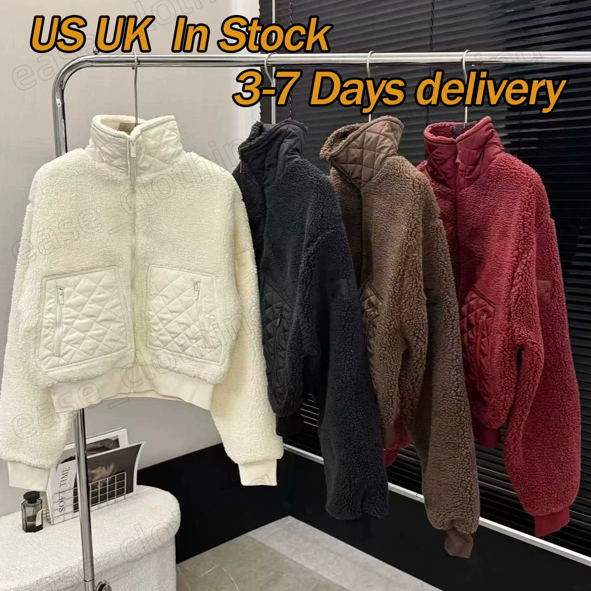 Women Fleece Jackets Sherpa Jacket Brown Lamhair Hooded Coat Lamb WoolZipper Coat Hooded Yoga Clothes Women's Winter Short Padded