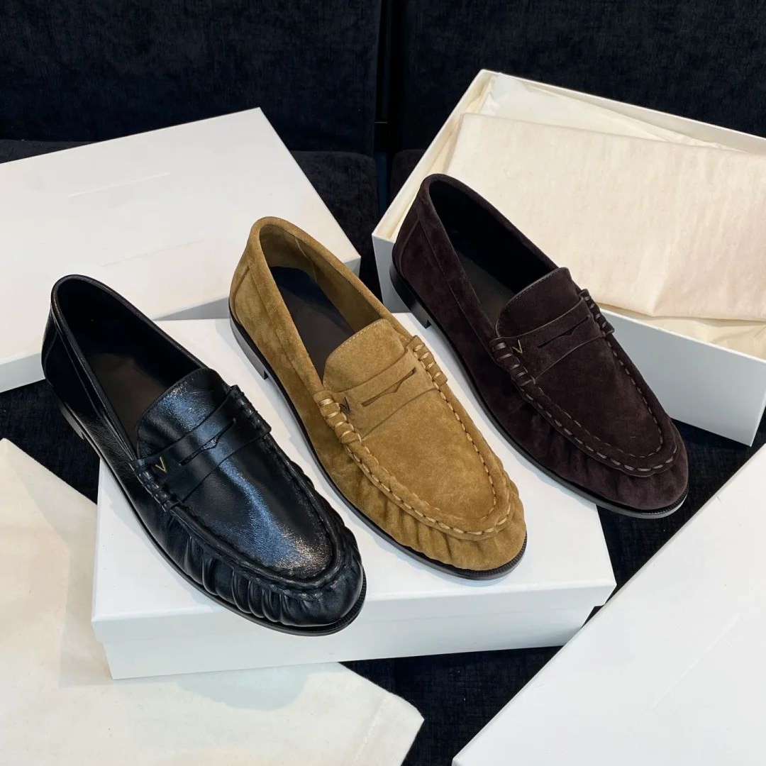 Black le loafer womens designer shoe Man Fall Business Formal dress shoe Classic Suede leather casual travel work Shoe Luxury outdoor wedge Moccasin