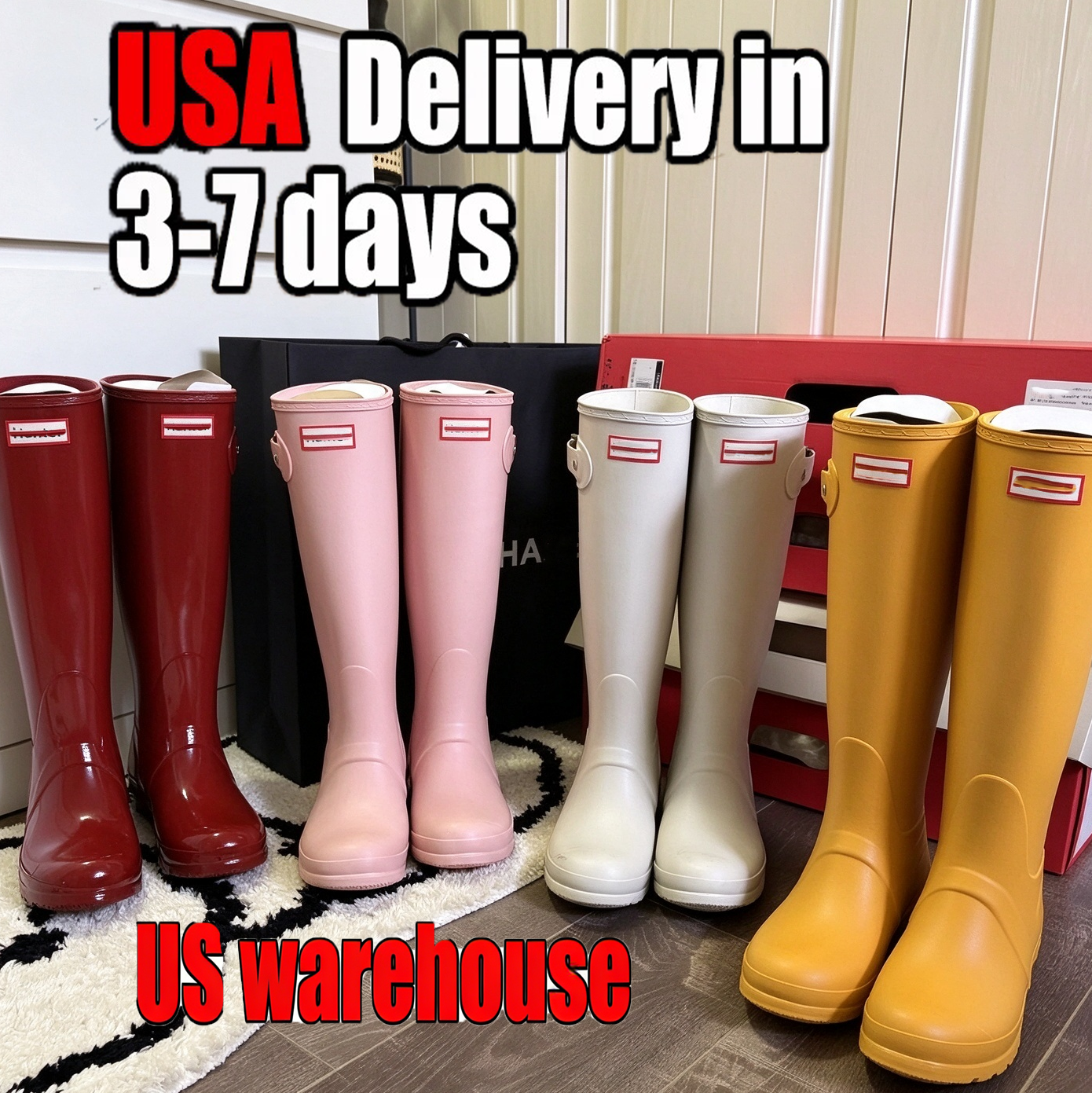 Designer Rain bootss Winter Hunters Womens Mens Luxury Wellies High quality Anti Slip Rubber Wellington Bootss Black Shoes Cool Rainboots Red Martin