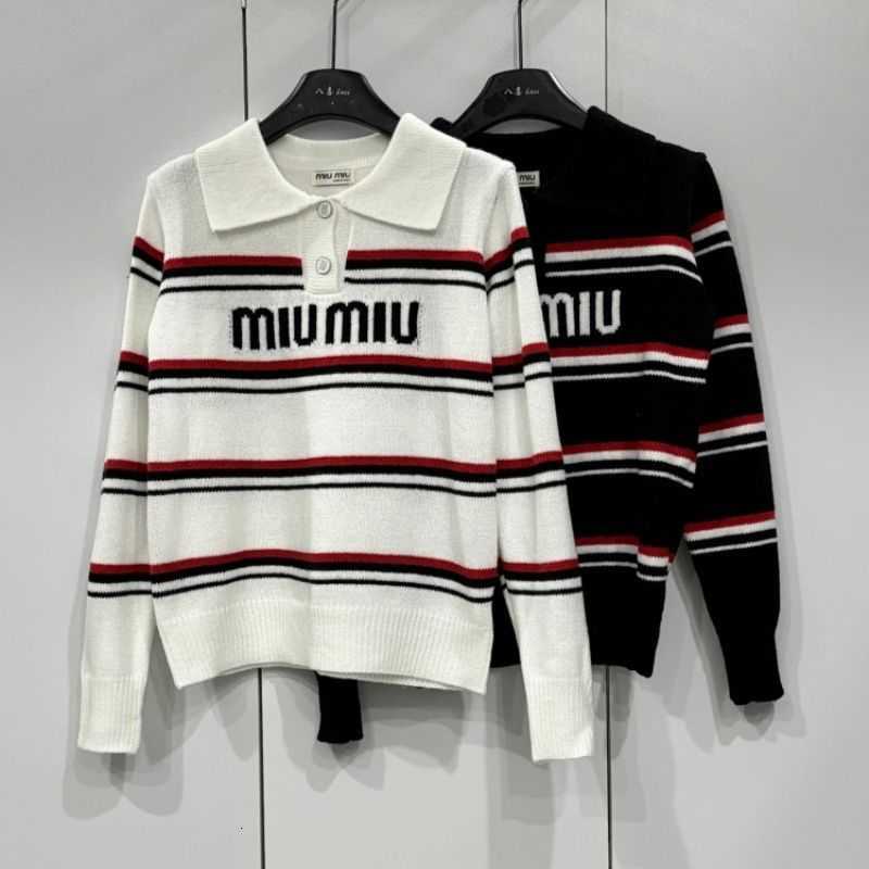 Women's Knits & Tees Designer Autumn/winter New Fashion Trend: Striped Knit Top With A Lapel Collar, Offering A Relaxed And Slimming Fit, And V