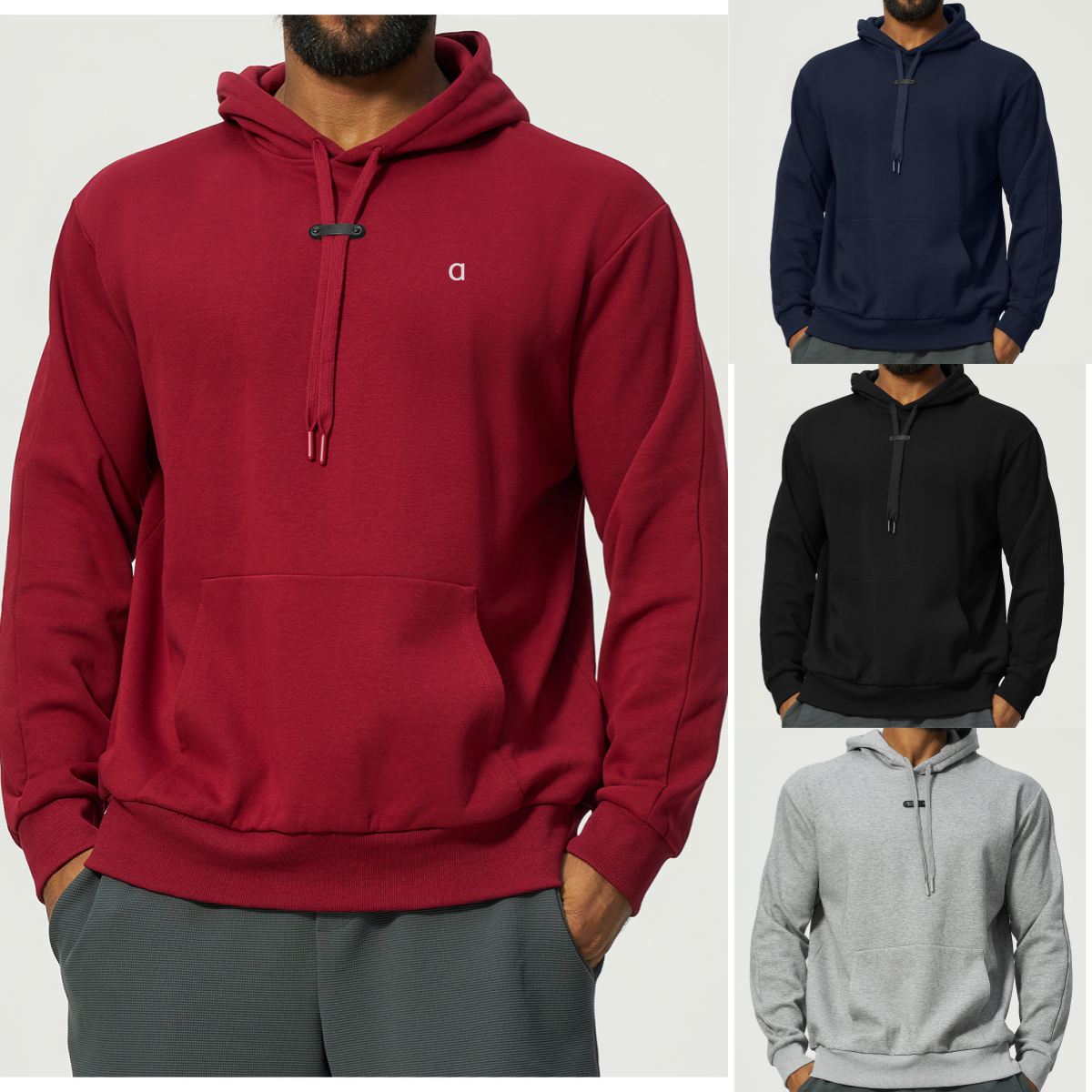 A3163 Sweat à capuche de couleur unie pour homme, design de haute qualité avec détails argentés 3D, pull décontracté pour le sport en plein air