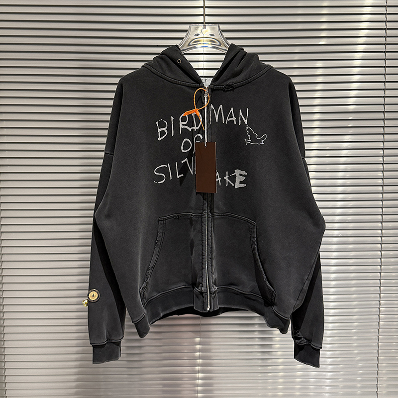 Oversize Rhinestone Distressed Patchwork Graffiti Zipper Hoodie Badge Applique Destroyed Jacket Style Sweatshirt for Men Women Streetwear 26fw 1021
