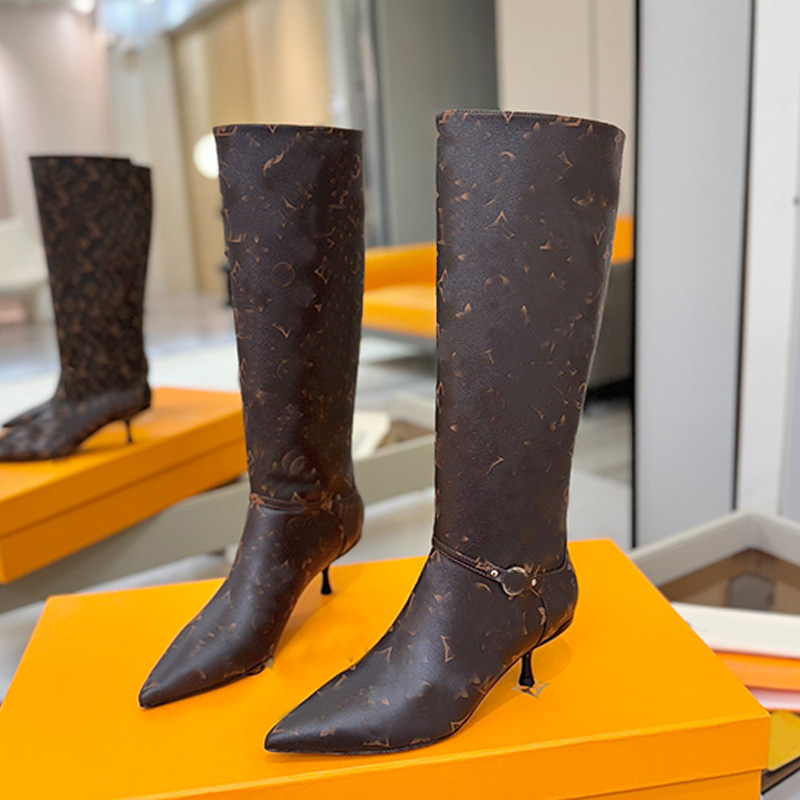 Fashion Designer 6AM High Boot Womens Classic Coffee Colored Printed Shoes Upper Knight Boots Womans Fashionable Casual Sports High Boots