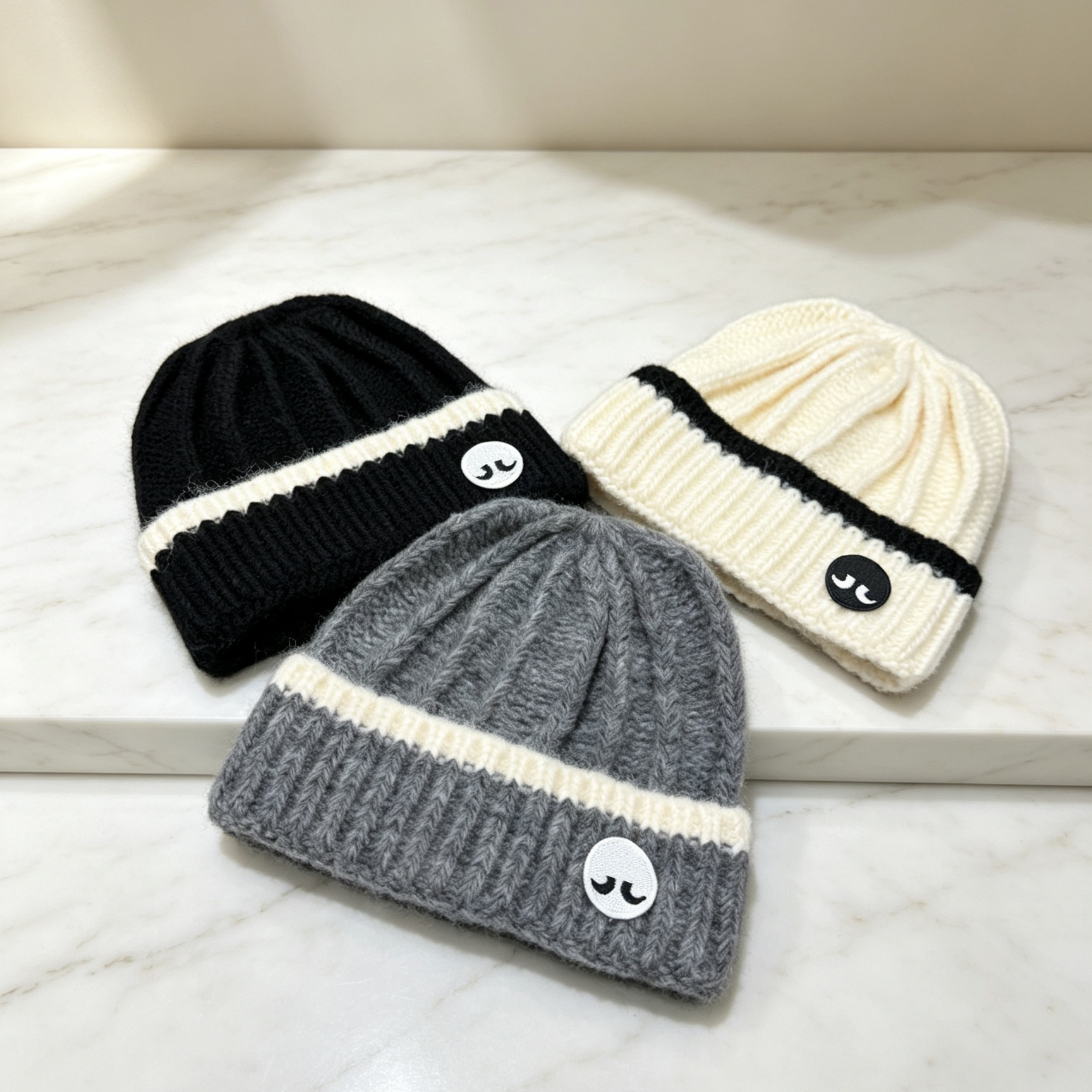 New Designer Beanie For Woman Woolen Winter Skull Cap Black White Grey Brand Beanies Hat