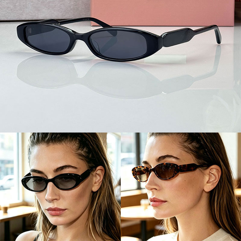Y2K female designer acetate sunglasses 06ZV Gray lenses Rectangular frame Flat Mirror Leg Taper Towards End brand logo Women beach sunglasses vacati