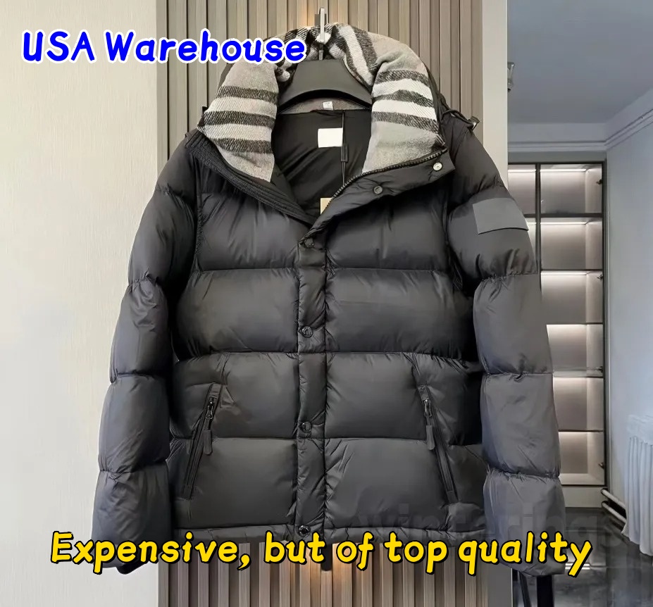 Men Women Short Hooded Down Jacket Winter Warm Puffer Coat Vintage Plaid Lining Collar Thick Insulated Zipper Outerwear Casual Streetwear Outdoor Tr