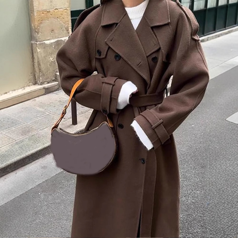 Manteau long en laine à lacets femme col montant boutonnage simple manches longues épais automne hiver 251015