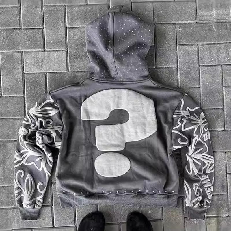 Designer High Quality Oversized Streetwear Y2K Distressed 3D Letter Print Hoodie Oversized Pullover Long Sleeve Hooded Sweatshirt Streetwear Fall