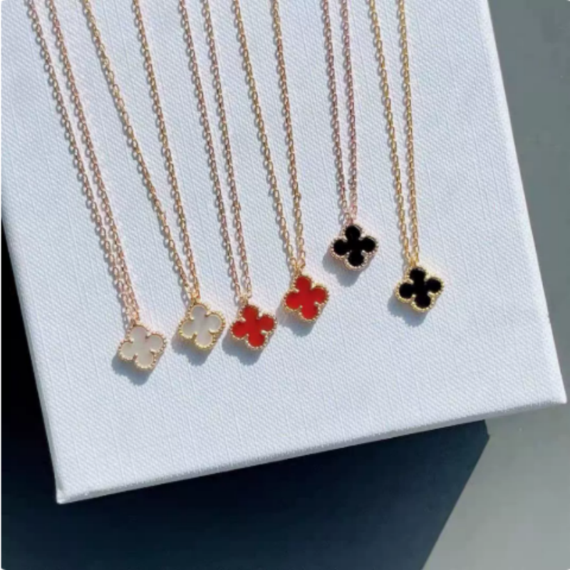 High version mini necklace, four-leaf clover necklace for women, 18k gold high version white mother-of-pearl mini bracelet, clover pendant, collarbo