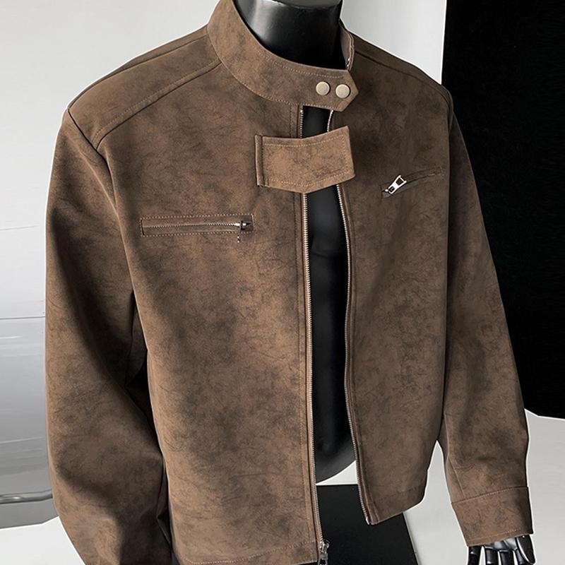 Designer High Quality Oversized Streetwear Men's Faux PU Leather Jacket Stand Collar Motorcycle Zip Up Loose Casual Windproof Spring Autumn