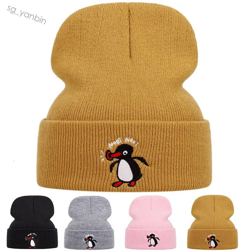 Chapeaux en laine tricotés brodés de pingouin mignon pour hommes et femmes, automne et hiver, événements sportifs chauds en plein air, en laine,