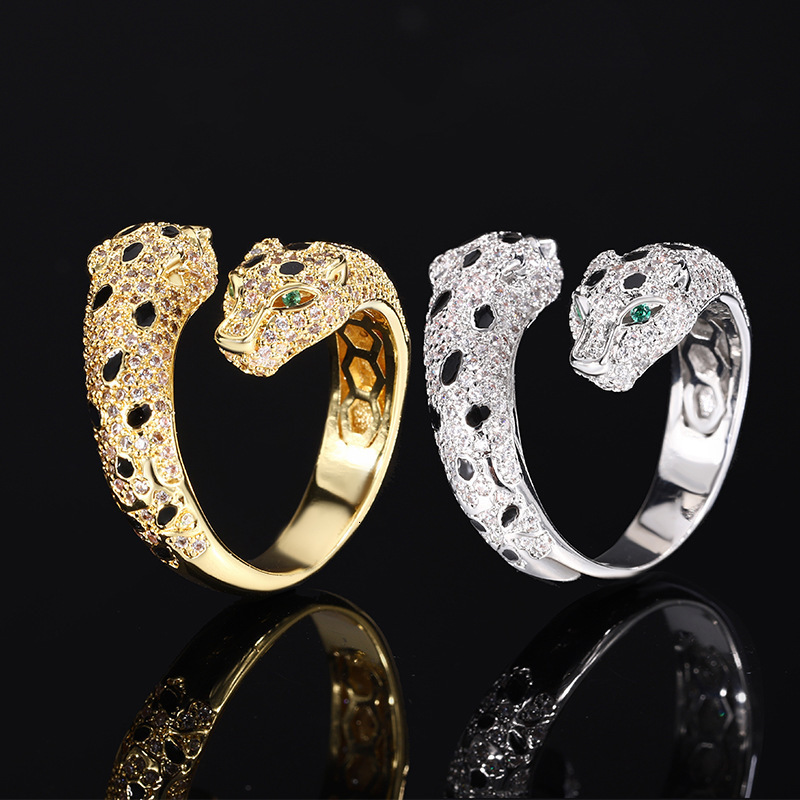 jewelry crossborder european and american retro leopard ring fashionable personality exaggerated inlaid with diamonds