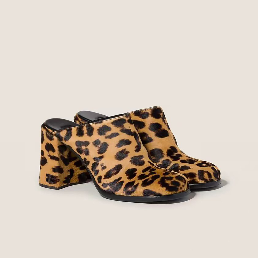 Top quality women's chunky heel slippers mule Luxury leopard print horsehair high-heeled sandals Fashion designer slippers size 35-41 with box
