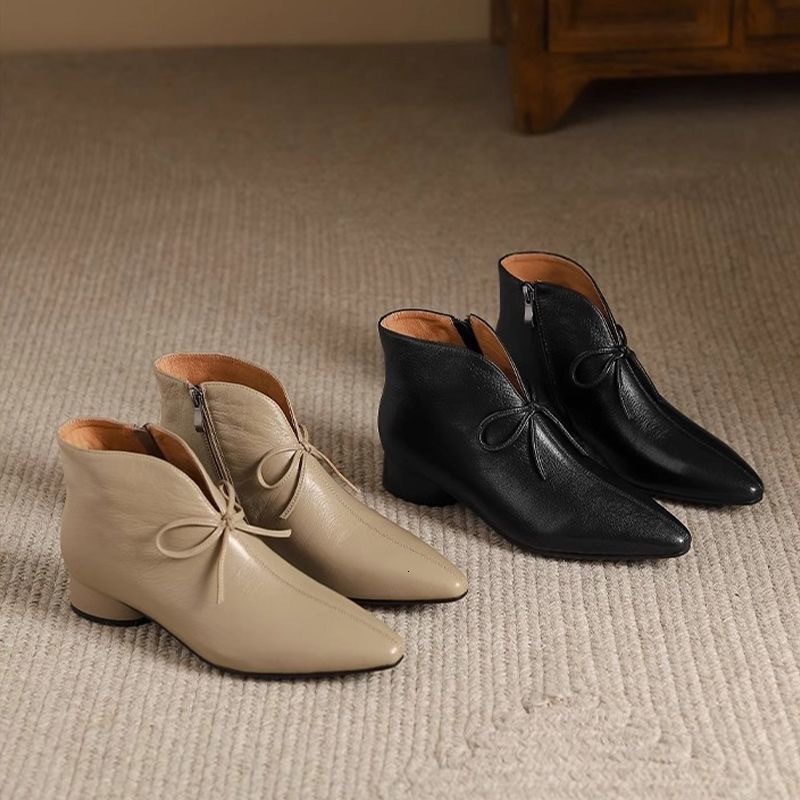 Botines de otoño sin cordones con cremallera en la espalda y punta estrecha de piel de oveja para mujer, botines cortos suaves y cómodos informales