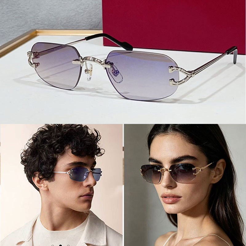 SUNGLASSES WITH CLASSIC C MOTIF Silver metal mirror legs Light blue lens Temple C letter design Mens Womens Fashion Banquet Travel Designer Sunglass