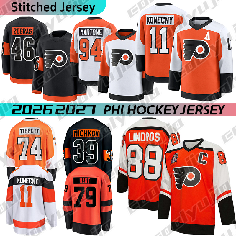 PhiladelphiaS Flyers jersey Matvei Michkov Travis Konecny Porter Martone Owen Tippett Trevor Zegras Sean Couturier Eric Lindros Bobby Clarke flyer H