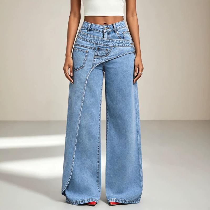 Designer Womens Straight Leg Jeans Mid Waist Denim Pants Light Blue Casual Streetwear Summer Trendy Everyday Trousers