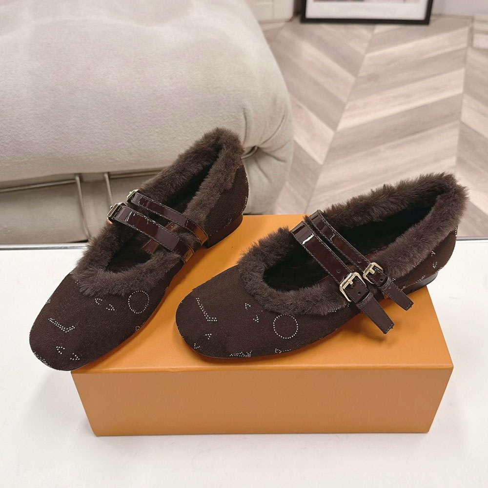 Bella Mary Jane Ballerina Womens Luxury Designer Ballerinas 1AKXUL brown suede calf leather autumn winter ballerina warm shearling lining rubber out