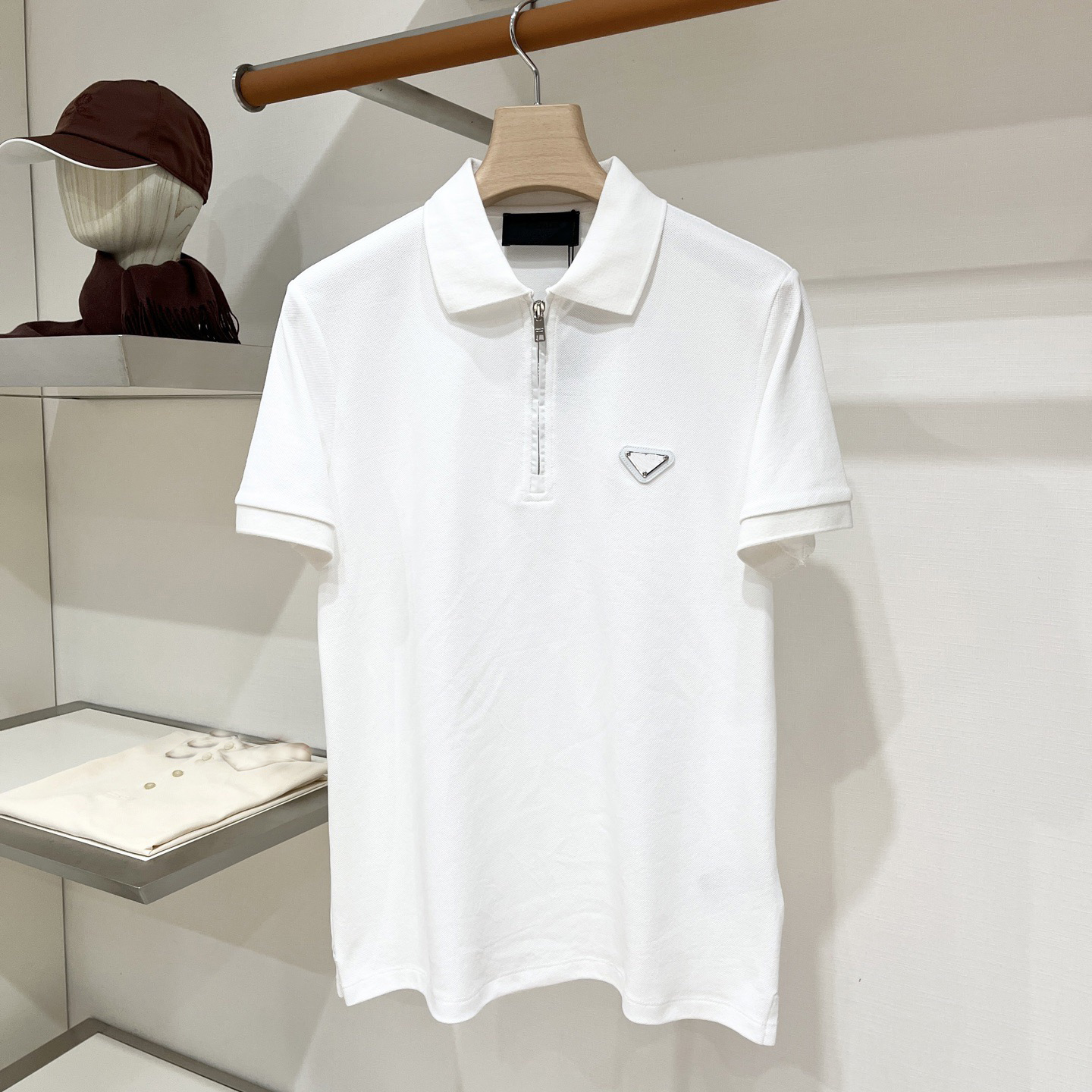 Designer brand clothing, high-quality men's white zipper polo shirt, triangular logo lapel short sleeved shirt, unisex summer casual polo shirt