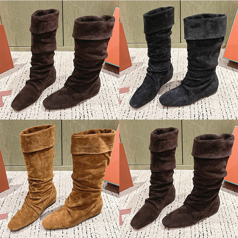Women Designer Stacking Maxine Knee High Boots Premium Matte Suede Fold Boot Mouth Knee Boots Suitable Autumn Winter Evening Party Collocation