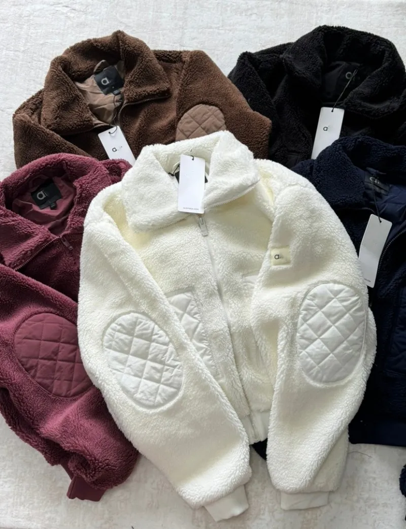 Womens Fleece Lamb Sherpa Shacket Jacket Rush Puffer Bomber Down Stand Collar Hooded Zip-Up Patchwork Pants Sweatshirts Windproof Coat Crop Top for