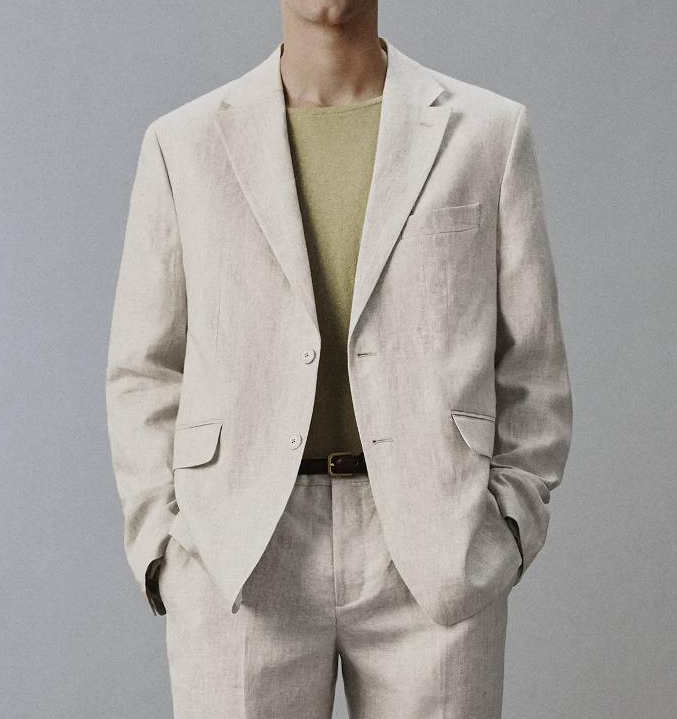 Blazer en lin pour hommes, coupe cintrée, décontracté, couleur unie, deux boutons, revers cranté, veste de costume légère, printemps été automne