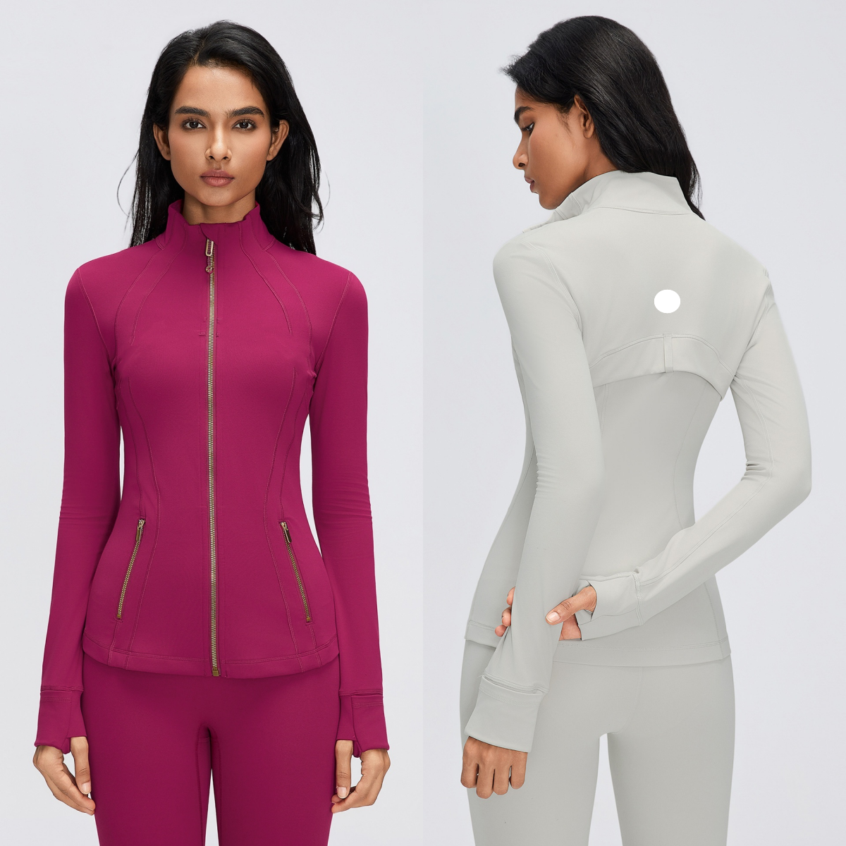 UU-L6484 Manteau de Yoga serré pour femmes, fermeture éclair dorée, coupe-vent, col montant, veste de sport avec poches, manches longues, Cardiga