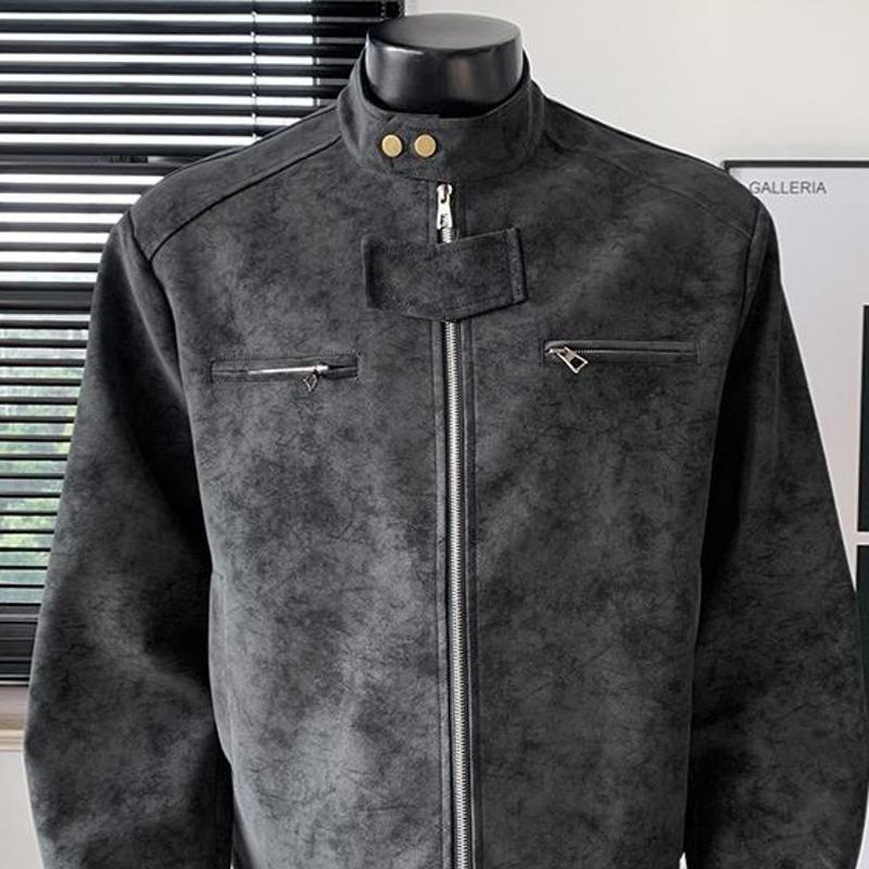Designer High Quality Streetwear Men's Faux PU Leather Jacket Stand Collar Motorcycle Zip Up Loose Casual Windproof Spring Autumn Outerwear