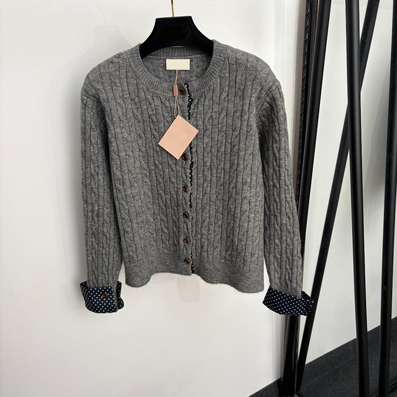 Preppy Style Brand Cardigan Women Dot Panelled Cable Knit Fitted Sweater Coat Autumn Festival Cropped Commute Office Cardigans